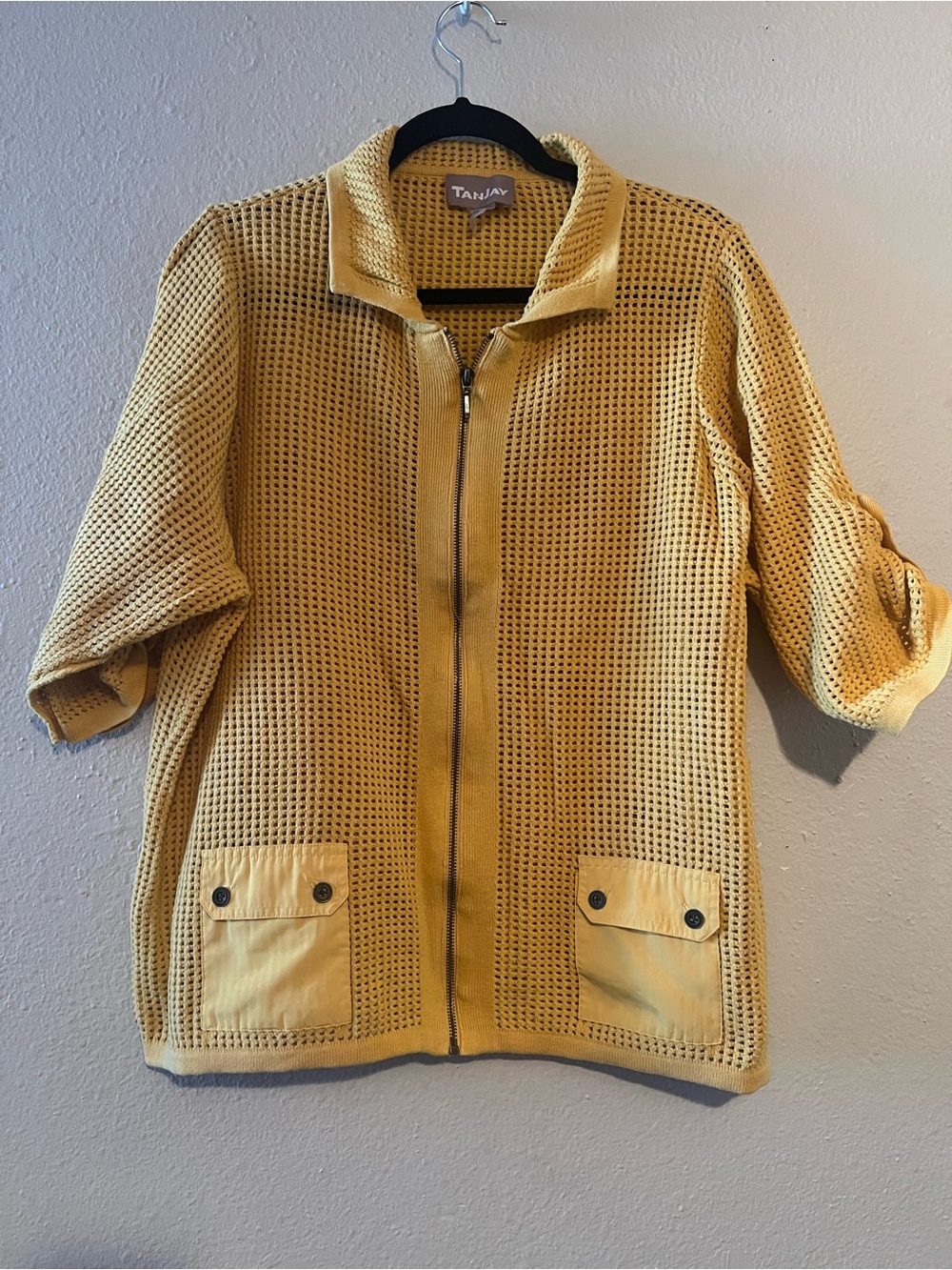 TanJay Yellow Open-Weave Zip Front Utility Jacket